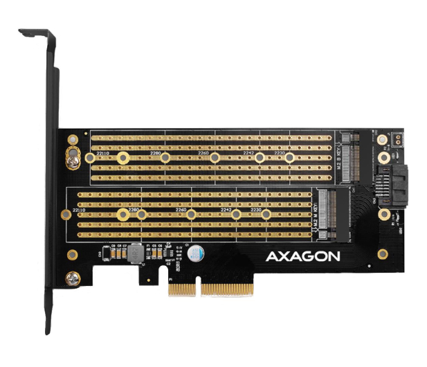 AXAGON Adapter wewnętrzny PCEM2-D, PCIe x4, 1x M.2 NVMe M-key + 1x SATA B-key slot, SP & LP - 730832 - zdjęcie
